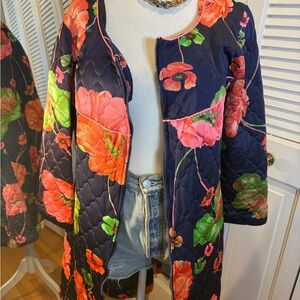 Vintage Floral Quilted Jacket - Navy and Pink